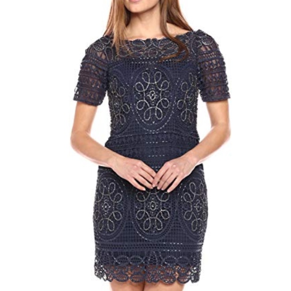Aidan Mattox Navy Blue Embelished Mini Dress - Picture 1 of 3